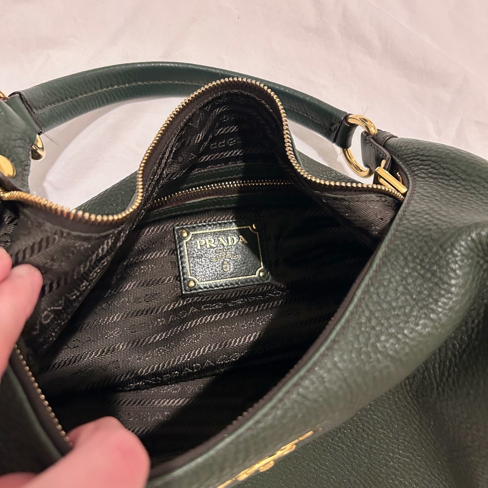 Prada Vitello Daino Leather Hobo Bag Dark Green Gold Hardware - Picture 5 of 5